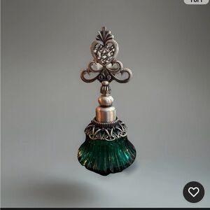 Vintage Pewter and Green Glass Perfume Bottle